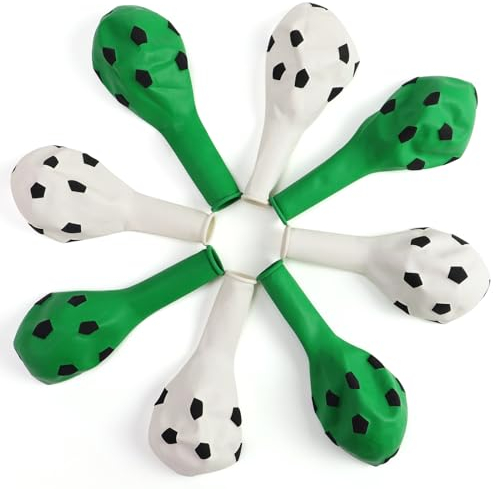 30Pcs Football Balloons 10 Inch White and Green Football Balloons for Kids Birthday, Sports, Theme Party Decoration, European Cup Party Decoration
