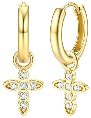 Dochais 14 Karat Vergoldet Huggie Creolen mit Blitz/Kreuz/Stern/Münz/PerlenOhrringe für Damen und Mädchen Chunky Knorpel Tropfen Ohrringe Hypoallergene Sehr Hautverträgliche Silber&Gold (Farbe2)