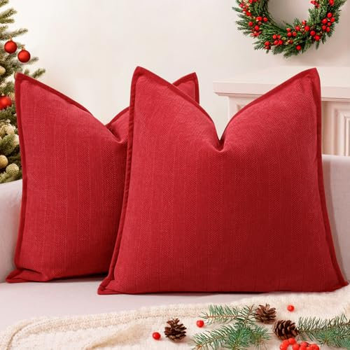ZWJD Red Kissenbezug 50x50 2er Set Chenille Kissenbezüge Sofakissen Kissenhüllen mit elegantem Design, weiche und luxuriöse dekorative Dekokissen für Couch, Bett und Heimdekoration