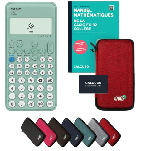 Casio fx-92 Collège inkl. Schutztasche Rot & Fachbuch (88 Seiten, DIN A5) – Wissenschaftlicher Rechner – Smart Set