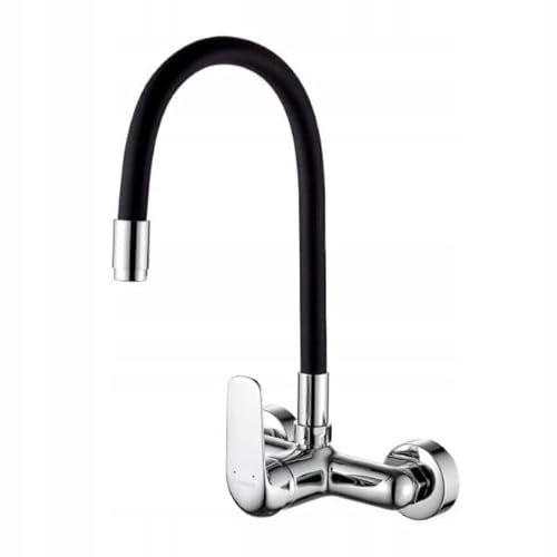 Elza küchenarmatur flexibel, wasserhahn küche flexibel - spülarmaturen küche - spültischarmatur Wandbatterie für die Küche mit flexiblem Auslauf schwarz, 5 Jahre Herstellergarantie