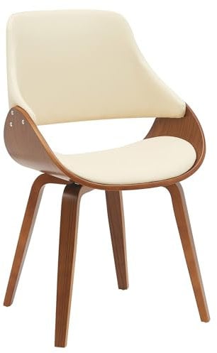 CLP Esszimmerstuhl Vangale I Küchenstuhl mit Gestell aus Bugholz I Polsterstuhl mit Rückenlehne, Farbe:walnuss/Creme, Material:Kunstleder