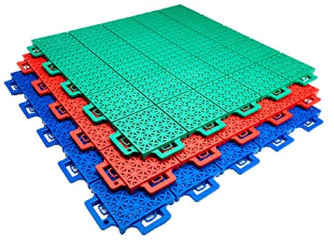 sjdoPulse Modular Interlocking Floor Tiles Sports Flooring, School Kindergarten Amusement Park PP Splicing Waterproof Floor Mat, 50x50cm,Red,10PCS