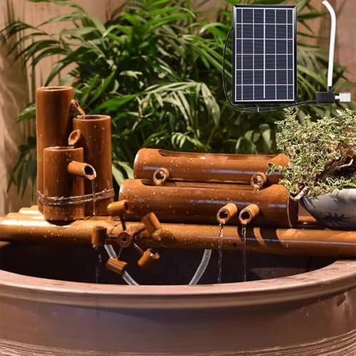 Fontaine en Bambou pour Jardin et Intérieur/Extérieur - Solaire avec Roue Feng Shui et Pompe à Eau - 20 Pouces