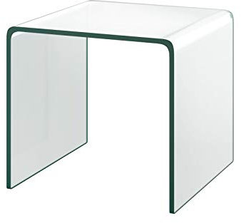 GIANTEX Mesa de Centro de Cristal Transparente, 45 x 45 x 41 cm, Mesa de Café Cuadrada con Borde Curvo y Almohadillas Protectoras, Mesa Auxiliar Moderna para Salón, Dormitorio, Oficina