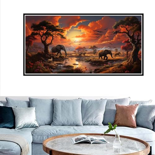 Tier Malen Nach Zahlen Erwachsene, DIY Malen Nach Zahlen Sonnenaufgang Malen Nach Zahlen Kinder Anfänger, Handgemalt Ölgemälde Kit mit 3-Pinseln und Acrylfarbe, Herbst Deko Schlafzimmer, 90x180cm