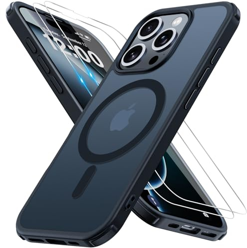 Iokmax Magnetic for iPhone 16 Pro Case, Compatible with MagSafe with 2X Screen Protectors, Military-Grade Slim Shockproof Phone Case Translucent Matte Anti-Fingerprint Anti-Scratch,6.3-Inch,Black