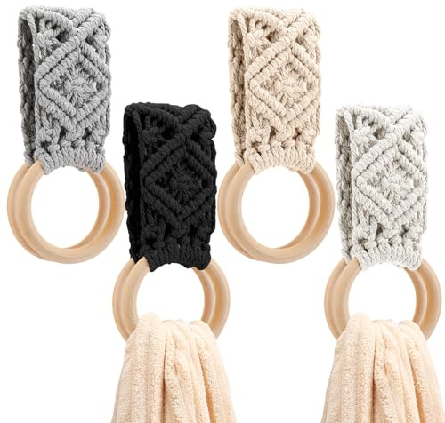 Tioncy 4 Pcs Kitchen Dish Towel Holder Crochet Towels Loop Ring,Gray