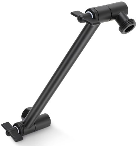 Gugxiom Shower Head Extension Arm, 10 Adjustable Shower Arms, Tool-Free Insatllation, Chrome Finish, Shower Extension Arm for Any Shower Angles, G1/2 Universal Connector (Black)