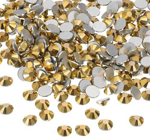 PATIKIL 1600Pcs SS20 Round Flatback Crystal 4.6-4.8mm Glass Rhinestones Gems Diamonds for DIY Crafts Clothes Shoes Nail Art Decoration, Gold