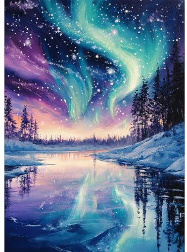 Bowetile Diamond Painting Fantasie-Aurora, Landschafts-Diamond-Art-Malerei-Sets für Erwachsene, Komplette Strassbilder See-Bilder mit Strasssteinen für Anfänger, Wanddekoration für Zuhause 30x40 cm