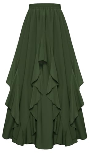 SCARLET DARKNESS Damen Mittelalter Rock Lang Elastische Taille mit Taschen Chiffon Rüschensaum Piraten Rock
