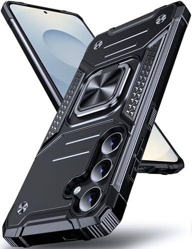 DASFOND Galaxy S25 Case, Military Grade Shockproof Protective Phone Case Cover with Enhanced Metal Ring Kickstand [Support Magnet Mount] Compatible with Samsung Galaxy S25, Black