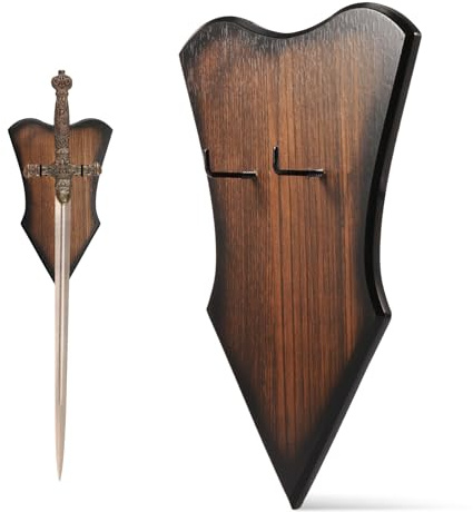 GWCYMYD Sword Plaque, Adjustable Wooden Wall Mounted Sword Rack with Hooks and Screws, Katana Wall Mount for Bow Medieval Sword Dagger Axe (L)