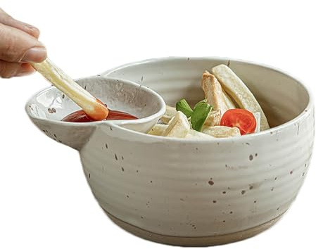 2-in-1 Dipschalen & Snackschalen Set – Servierschale mit Dip Schale für Kartoffelchips, Nacho, Tapas, Vorspeisen, Pommes & Süßigkeiten – Porzellan Snackteller für Dessert & Brunch Buffet