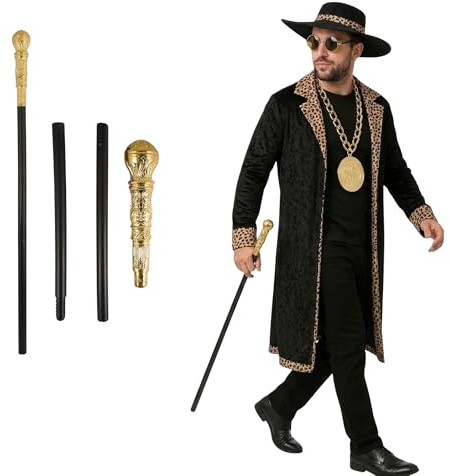 FNA FASHIONS Gold oder Silber Top Kostüm Cane - 85 cm langer Kostümstab, Cosplay-Requisite für Halloween, Bühnenshows, Themen-Events, Retro-Partys & Performance-Outfits