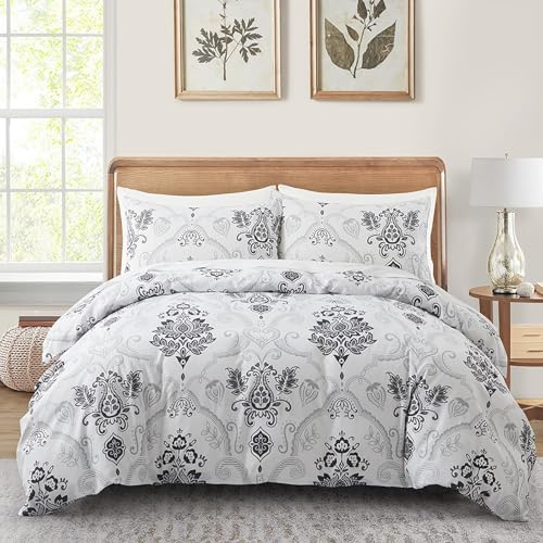 VOGIAY Bettwäsche 135x200 cm 4 Teilig Grau Weiß Indischen Paisley Wende Bettwäsche Set Microfaser Renforce 2 Bettbezug mit Reißverschluss und 2 Kissenbezug 80x80 cm