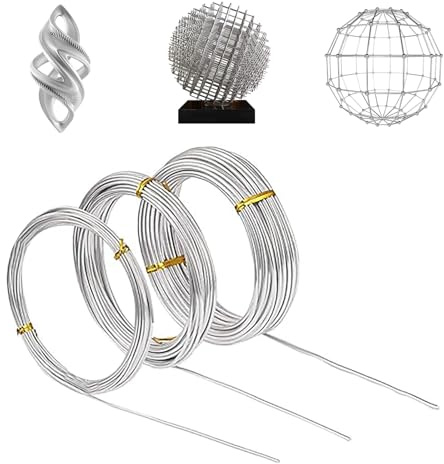 Alambre de Aluminio: 3 Piezas 1mm/2mm/3mm Alambre Manualidades, Alambre Plateado, Alambre para Joyería, Flexible y Moldeable para Fabricación de Joyas, Esculturas y DIY