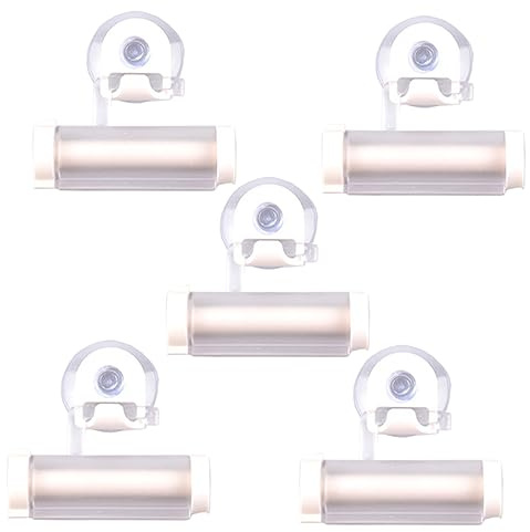 HAMPPLIES 5 Stück Teiliges Zahnpastaspender mit Saugnapf Kreativer Tubenquetscher für Zahnpasta Kosmetik Lotionen und Cremes Weiß Praktisch und Elegant für Badezimmer