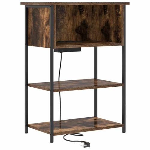 vidaXL Smoked Oak Bedside Table, Chipboard, Size 55 x 31 x 76 cm, Brown Steel Frame, Textured Surface, Simple Modern Design, with Storage, Perfect for Indoor, Easy