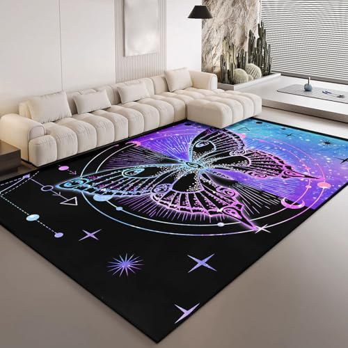 HOSIMA Teppich Mit Farbverlauf und Schmetterlings Druck,Weiche,rutschfeste Unterseite,Kurze Teppiche für Kinderzimmer,Küche,Terrasse,Schlafzimmer,Kurzflorige,Flauschige Matte(150 * 200)