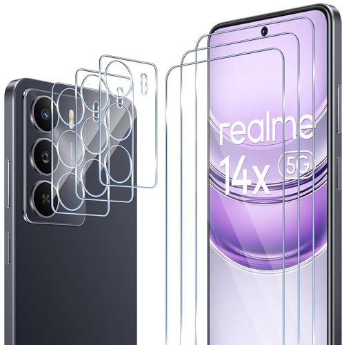 ELYCO Cristal Templado para Realme 14X/C75 4G/5G, 3+3 Piezas