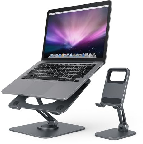 Emiváro 2-in-1 Laptop & Phone Stand for Desk – Adjustable Ergonomic Aluminium Laptop Riser, Foldable Cooling Holder Compatible with MacBook Air Pro, Dell, HP & 10–17 inch Laptops (Space Grey)