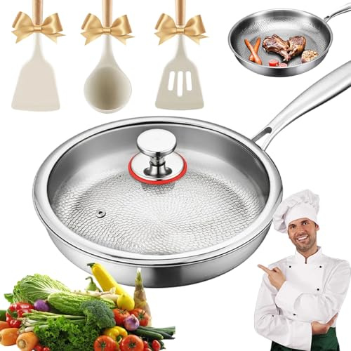 fjaldjfu Tovara Titanium Pro Pfanne, titanpfanne 28 cm mit deckel,titan pfanne unbeschichtet, Multifunctional Pots and Pans Set für die Hausmannskost (Mit Deckel,30CM)