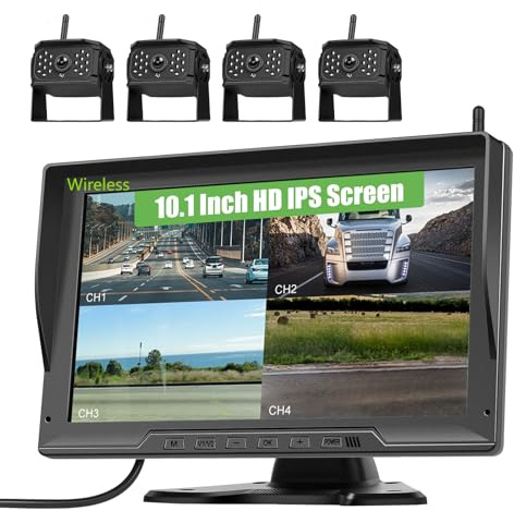 Realdio Kit de Recul sans Fil, 4 Caméras, IPS 10,1 Pouces, DVR | Boîtiers IP68, Vision Nocturne, Affichage Partagé, Installation Facile et Signal Stable pour Camion