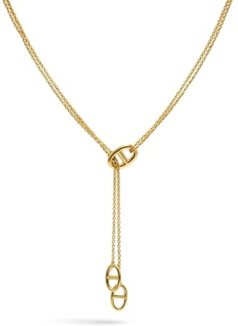 Générique Collier Y MailleMarine Grain De Café Chaine d'Ancre - Acier Inoxydable - Femme & Ado - Doré - Sautoir Tendance Resistant à l'eau - Ne rouille pas - Idéd cadeau - Élégant - Argenté