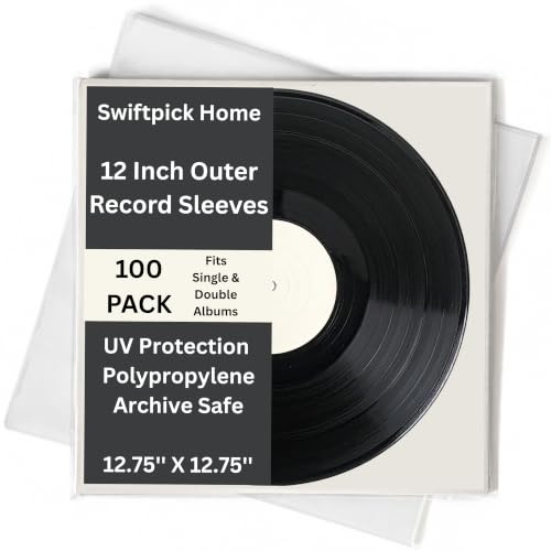 12 Inch Vinyl Record Sleeves, 100 Sleeves, Crystal Clear Plastic Polypropylene, LP Sleeves, 3 Mil Thick, Fits 12 Inch Single & Double Albums