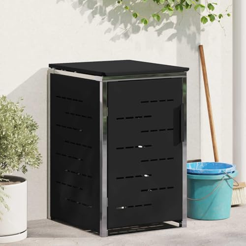 KFPOERTFGD Mülltonnenbox für 1 Tonne 240L, Sichtschutz für Mülltonnen, Metall-Verkleidung erweiterbar mit Soft-Close Deckel, 77,5 x 69 x 112,5 cm