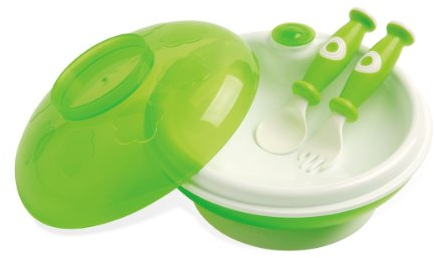 dBb Remond Assiette Bébé - Assiette ventouse - Avec Couvercle, Fourchette & Cuillère - Assiette Chauffante – Bain-marie - DME - Verte