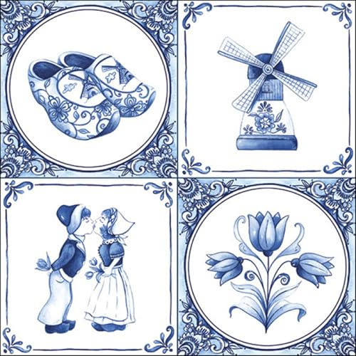 Ambiente Serviette Motiv : Holland - weiß-blau - 20 Servietten pro Packung, 33x33 cm