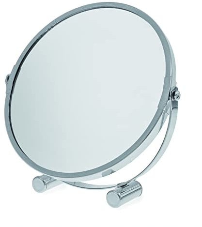 Blue Canyon 17cm Free Standing Round Swivel Mirror - Chrome Finish - Perfect for Shaving and Applying Makeup - One Side with 3x Magnification - Double Sided Multipurpose Mirror - BA121