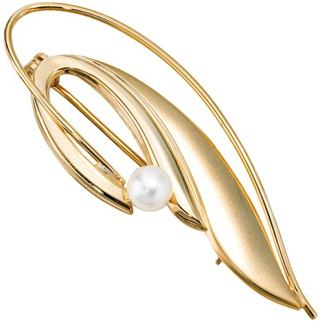 JOBO Brosche 585 Gold Gelbgold teilmattiert 1 Süßwasser-Perle