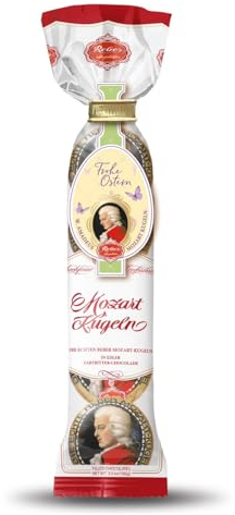 Reber, Mozart-Kugeln, 5er Confiserie Osterntüte, Mozart-Kugeln aus Alpenmilch- und Zartbitter-Schokolade, Gefüllt mit Pistazien-Marzipan, Mandeln und Haselnuss-Nougat, 100g (5 Mozart-Kugeln)
