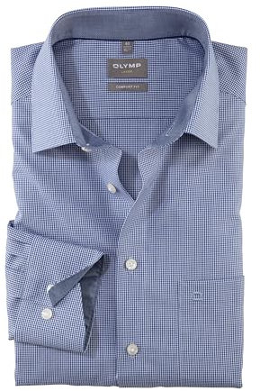 Olymp Luxor Comfort fit Classic Collar Royal Blue Long Sleeve Check Shirt - Blue - 48