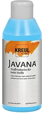 KREUL 91342 - Javana Stoffmalfarbe für helle Stoffe, 250 ml Glas in hellblau, geschmeidige Farbe auf Wasserbasis mit cremigem Charakter, dringt fasertief ein, waschecht nach Fixierung