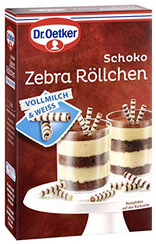 Dr. Oetker Schoko Zebra Röllchen, 5 x 75 g, essbare Kuchendekoration aus Vollmilch- & weißer Schokolade, zum Verzieren von Torten, Kuchen & Desserts, kreatives Topping