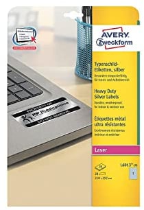 Avery L6013-20 Lot de 20 étiquettes pour identification de câbles électriques Argenté 210 x 297 mm