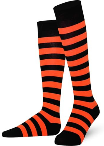 Mysocks Unisex Kniestrümpfe lange Socken Streifen Orange Schwarz