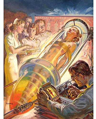 Wee Blue Coo Painting Vintage Sci Fi Woman Scientist Space Age Invention 1939 Art Print Poster Wall Decor Kunstdruck Poster Wand-Dekor-12X16 Zoll