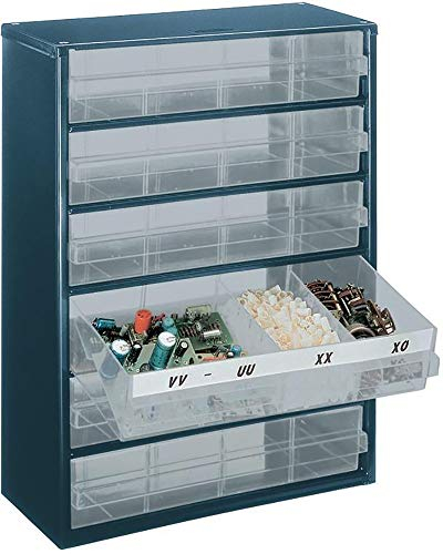 raaco Kleinteilemagazin C9-6 mit 6 Schubladen, Tragkraft 20 kg, 15 x 30.6 x 41.7 cm, geeignet für Wandmontage, Schraubenregal für Kleinteile für Werkstatt Ordnungssystem