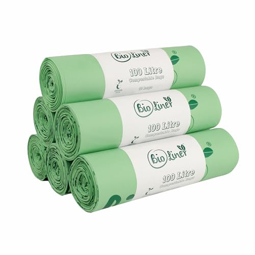 100L x60 Heavy Duty Compostable Food Waste Sacks - BioLiner Food Waste Bin Liners - EN 13432 - Compost Bags with Composting Guide - 100 Litre