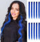 FESHFEN Bleu Extension de Cheveux Colorés, Couleur Bleu Foncé Extensions de Cheveux 10 PCS Naturel Synthétique colorés Postiche Cheveux Long Raides Extensions de Cheveux pour Femmes 55 cm