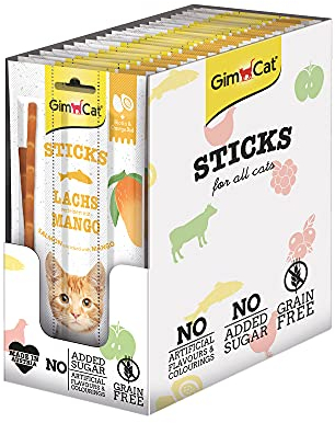 GimCat Superfood Duo Sticks Salmone & Mango - Morbidi snack da masticare con un’elevata percentuale di carne e vitamine 24 confezione (24 x 3 barrette)
