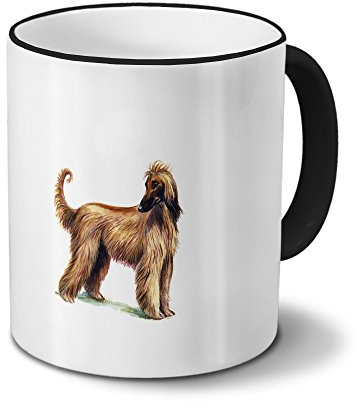 printplanet Hundetasse Afghanischer Windhund - Tasse mit Hundebild Afghanischer Windhund - Becher Schwarz
