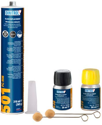 REJEL DINITROL 501 FAST CURE WINDSCREEN FITTING KIT BONDING ADHESIVE GLUE SEALANT