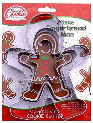 Gingerbread Man Cookie Cutter Set - 3 Piece - Large 5.8, 4, 2.4 Tall - Stainless Steel